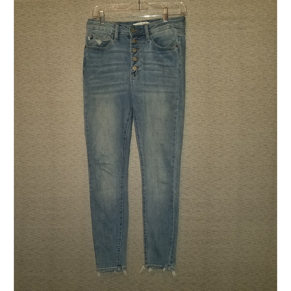 Judy Blue Distressed Button Fly Skinny Jeans Size 7/28 Stretch 30x37.5 Raw Hem